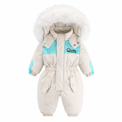 Faux Fur Hooded Baby Snowsuit with Full-Length Zipper