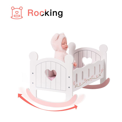 ROBOTIME Wooden Doll Cradle – Rocking Reversible Doll Bed (Fits Dolls up to 18")