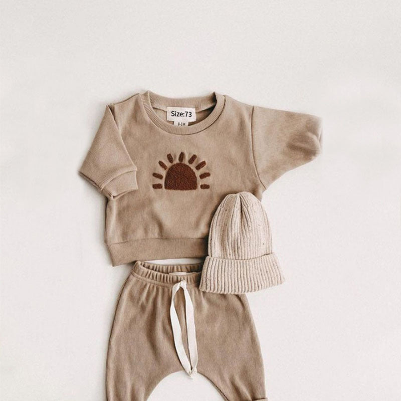 Baby Rainbow & Sun Sweatshirt Pants Set – Soft Cotton Two-Piece Outfit for Infants & Toddlers