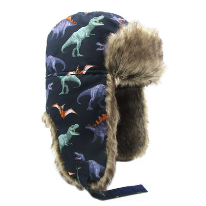 Kids Dinosaur Trapper Hat – Faux Fur Earflap Winter Hat (Windproof & Warm)