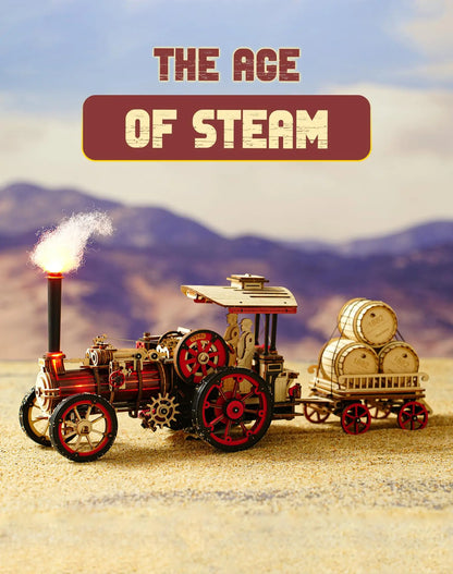 ROKR 3D Wooden Puzzle Car Model – Steam Engine Mechanical Kit for Teens & Kids