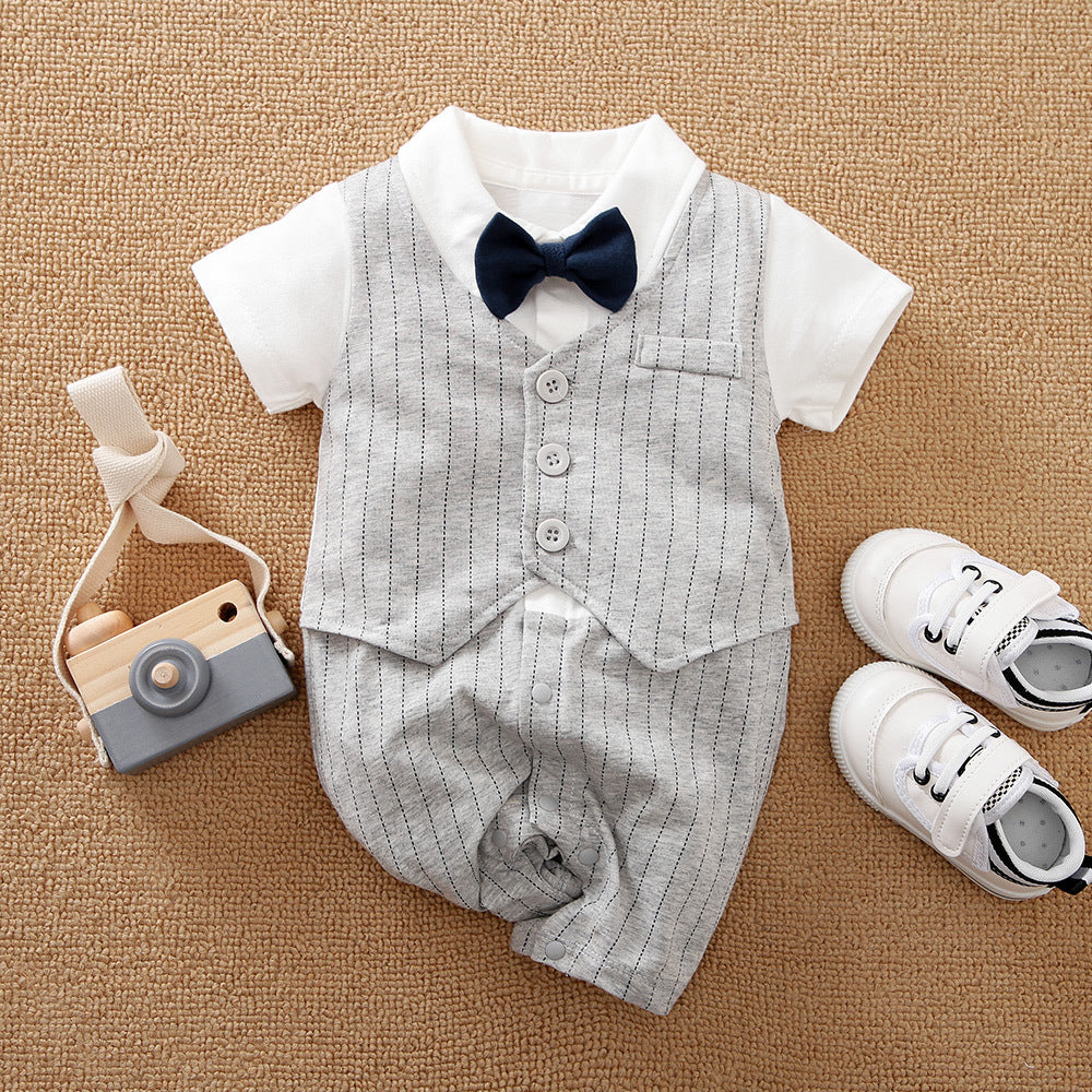 Baby Boy Gentleman Romper with Bow Tie – Classic Dressy Jumpsuit for Special Occasions