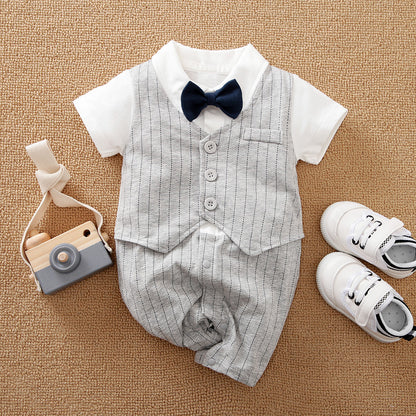 Baby Boy Gentleman Romper with Bow Tie – Classic Dressy Jumpsuit for Special Occasions