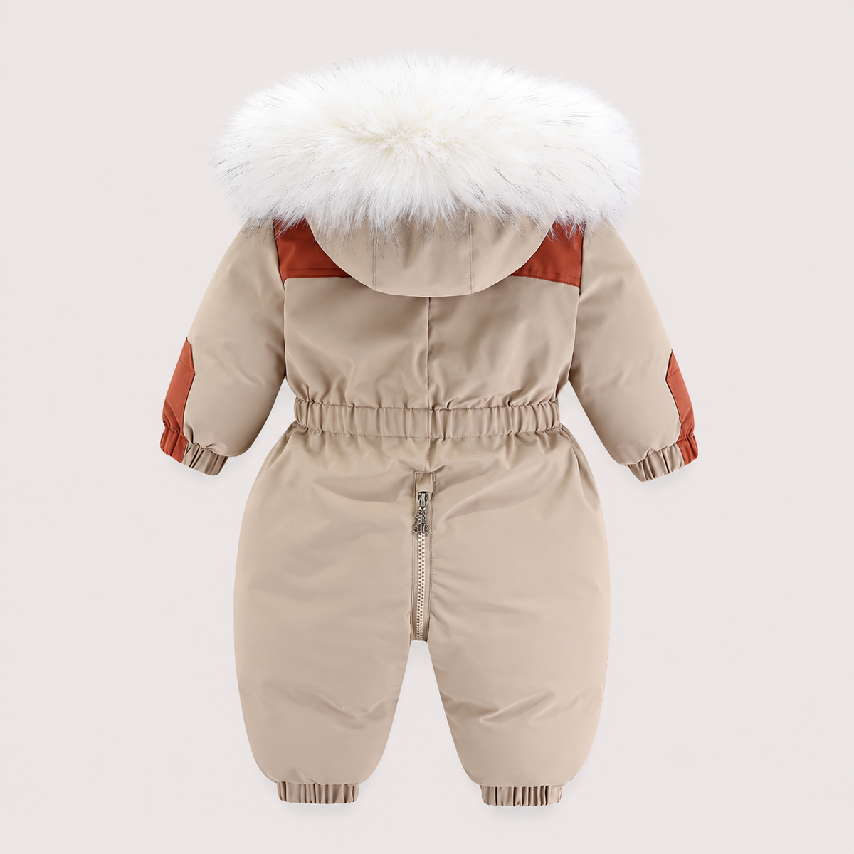 Faux Fur Hooded Baby Snowsuit with Full-Length Zipper