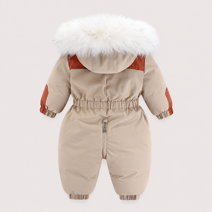 Faux Fur Hooded Baby Snowsuit with Full-Length Zipper