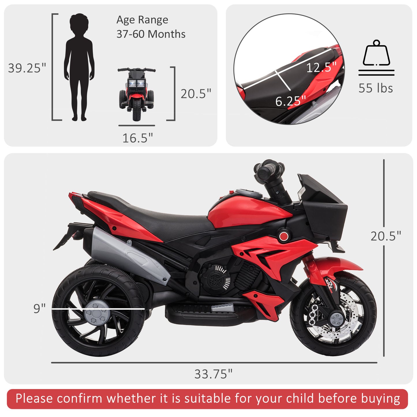 Red 6V Kids Electric Ride-On Motorcycle (Music, Horn & LED Headlights)