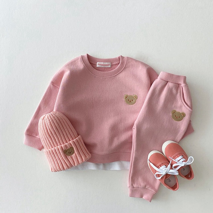 Baby Bear Embroidered Sweatshirt & Pants Set – Soft Cotton Two-Piece Outfit