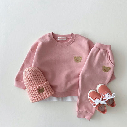 Baby Bear Embroidered Sweatshirt & Pants Set – Soft Cotton Two-Piece Outfit