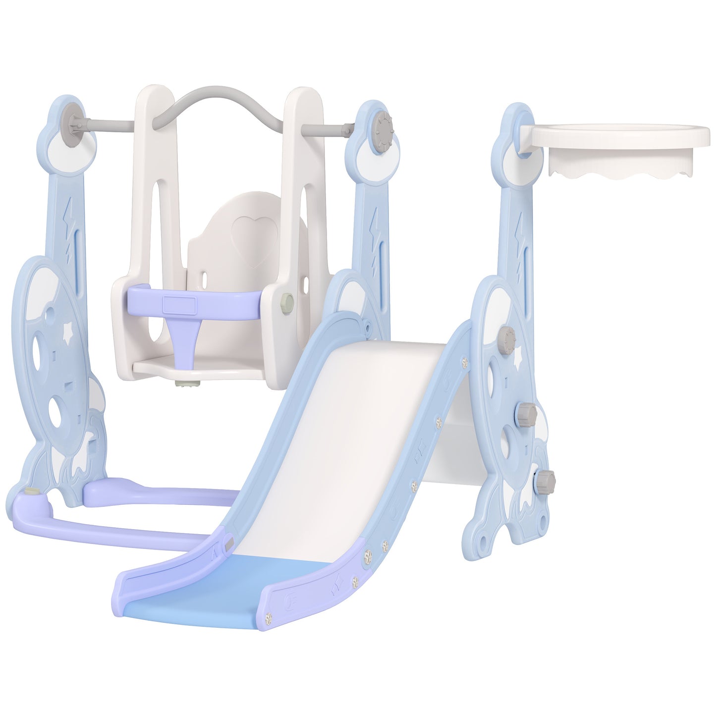 4-in-1 Toddler Slide & Swing Set with Climber and Basketball Hoop – Light Blue, Ages 1.5-4
