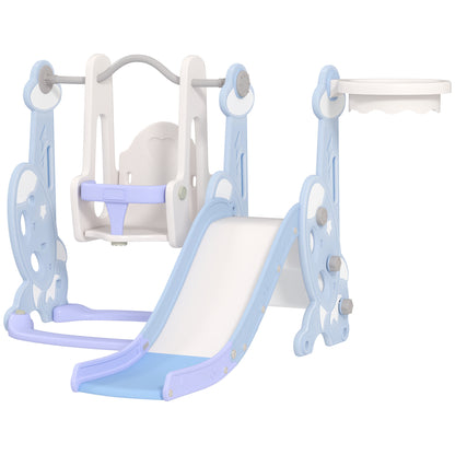 4-in-1 Toddler Slide & Swing Set with Climber and Basketball Hoop – Light Blue, Ages 1.5-4