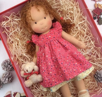 Handmade Curly Girl Plush Doll – 30cm Velvet Stuffed Toy with Clothes