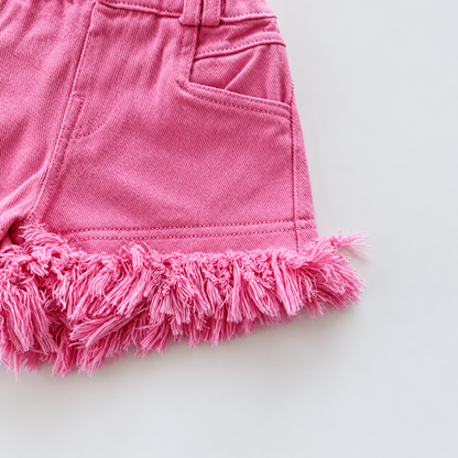 Fringe Hem High-Waisted Denim Shorts for Girls