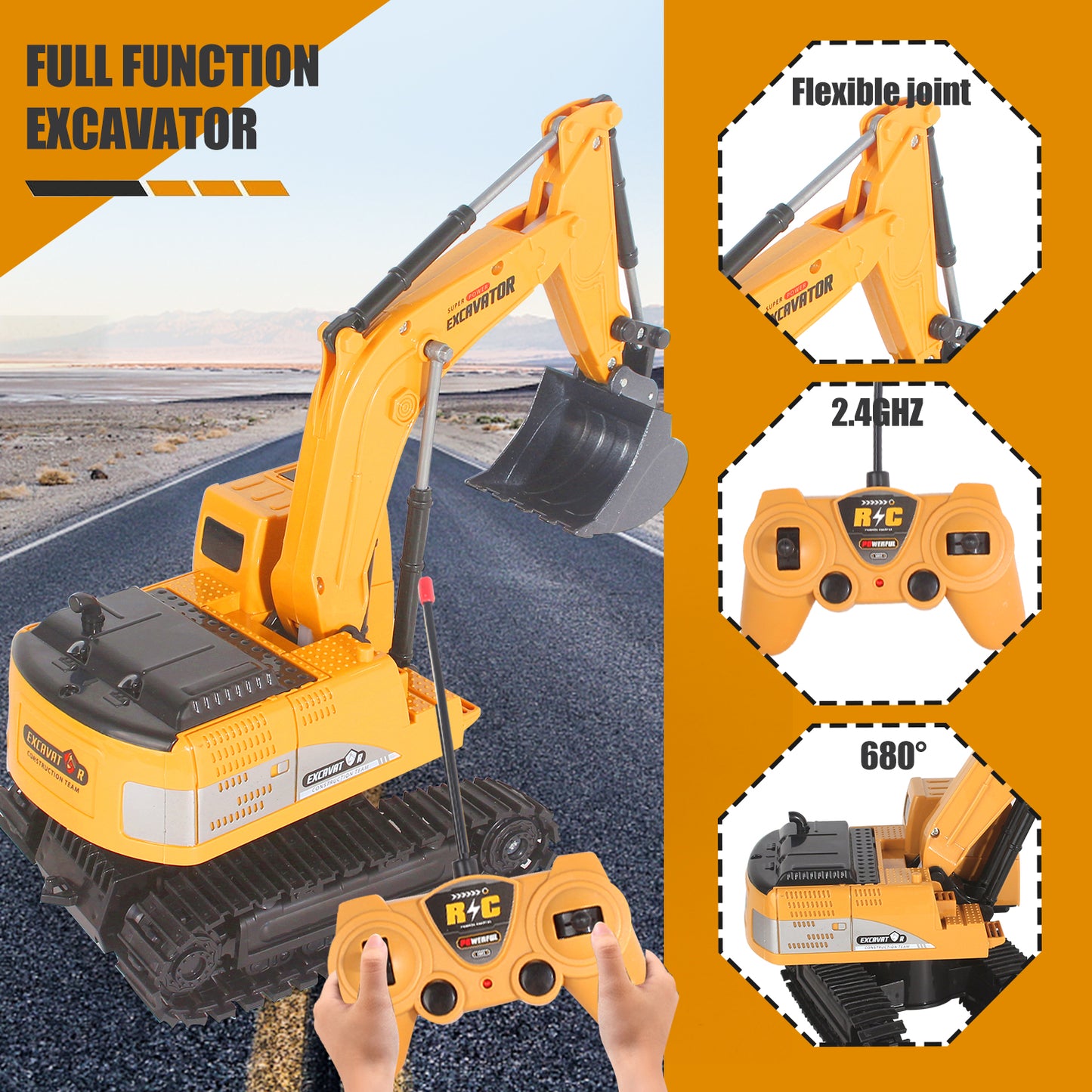 RC Excavator Truck – Remote Control Construction Vehicle with Metal Shovel & Lights