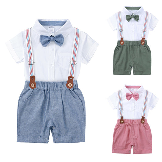 Baby & Toddler Boys' White Shirt Bodysuit & Solid Suspender Shorts Gentleman Set