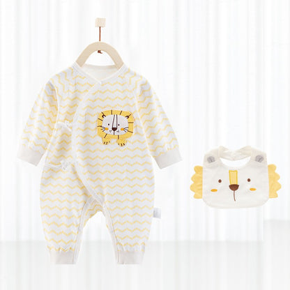 Cotton Wrap-Style Baby Romper with Matching Bib – Soft One-Piece for Newborns (0-6 Months)