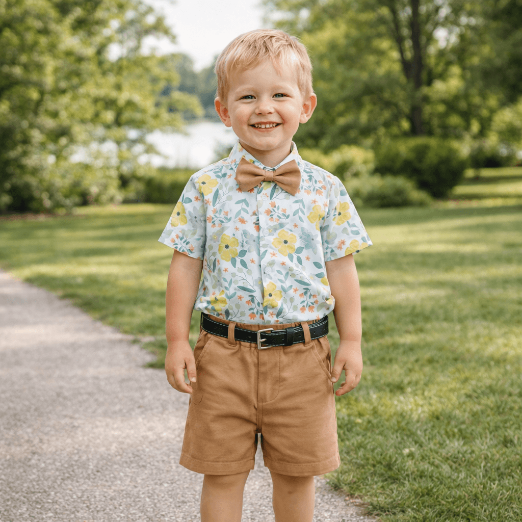Toddler & Little Boys' Floral Button-Down Shirt & Shorts Set with Bow Tie and Belt – Sizes 3 Months–6 Years