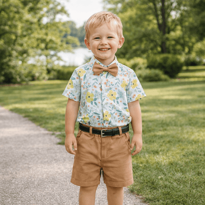 Toddler & Little Boys' Floral Button-Down Shirt & Shorts Set with Bow Tie and Belt – Sizes 3 Months–6 Years