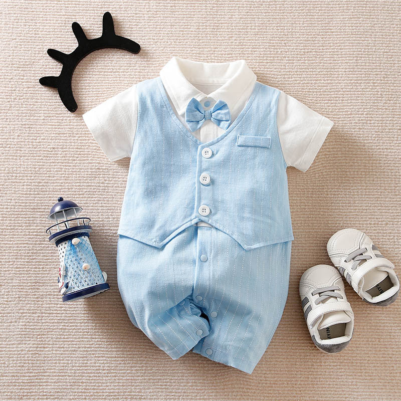 Baby Boy Gentleman Romper with Bow Tie – Classic Dressy Jumpsuit for Special Occasions