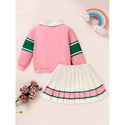 Toddler Girls’ Colorblock Sweatshirt & Pleated Skirt Set – Soft, Stylish & Picture-Perfect