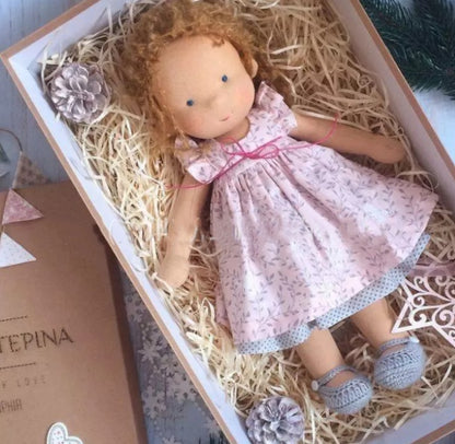Handmade Curly Girl Plush Doll – 30cm Velvet Stuffed Toy with Clothes