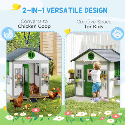Wooden Outdoor Playhouse for Kids – Doors, Windows & Planter Boxes, Ages 3-8, White