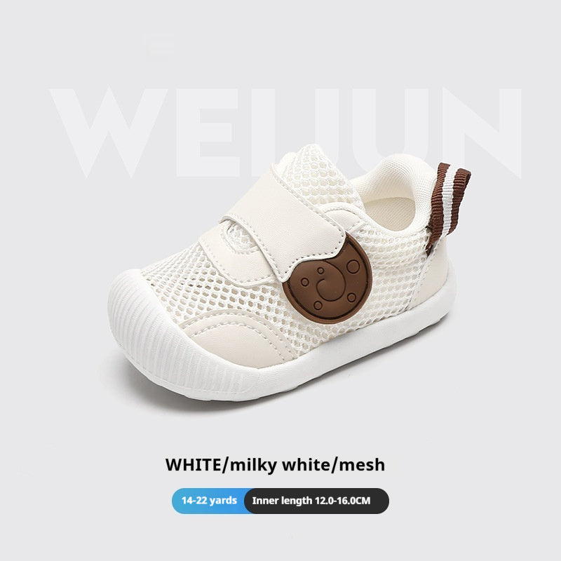 Snail-Patch Mesh Baby & Toddler Sneakers | Breathable Soft-Sole Shoes in White, Grey & Strawberry Pink