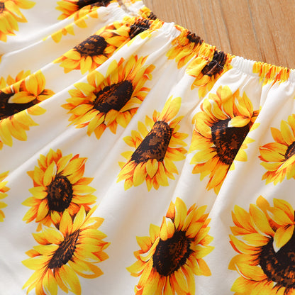 Sunflower 3-Piece Outfit Set for Girls (Top + Ripped Jeans + Bow Headband)