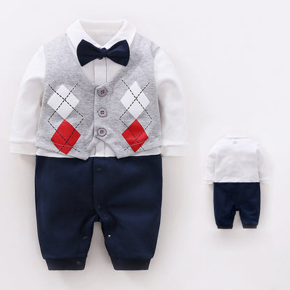 Baby Boy Dressy Romper Onesie (Long Sleeve) – Korean-Style “Little Gentleman” Outfit