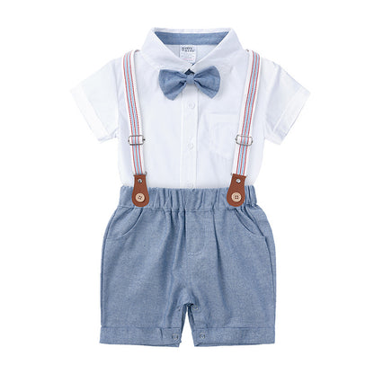 Baby & Toddler Boys' White Shirt Bodysuit & Solid Suspender Shorts Gentleman Set