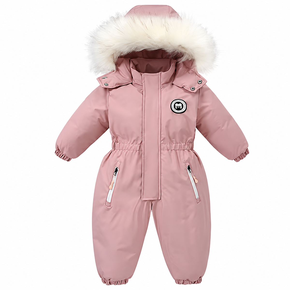 Faux Fur Hooded Baby Snowsuit with Full-Length Zipper