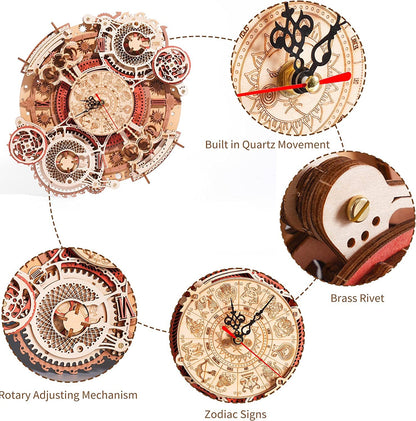 ROKR Zodiac Wall Clock – 3D Wooden Puzzle Model Kit (168 Pieces)
