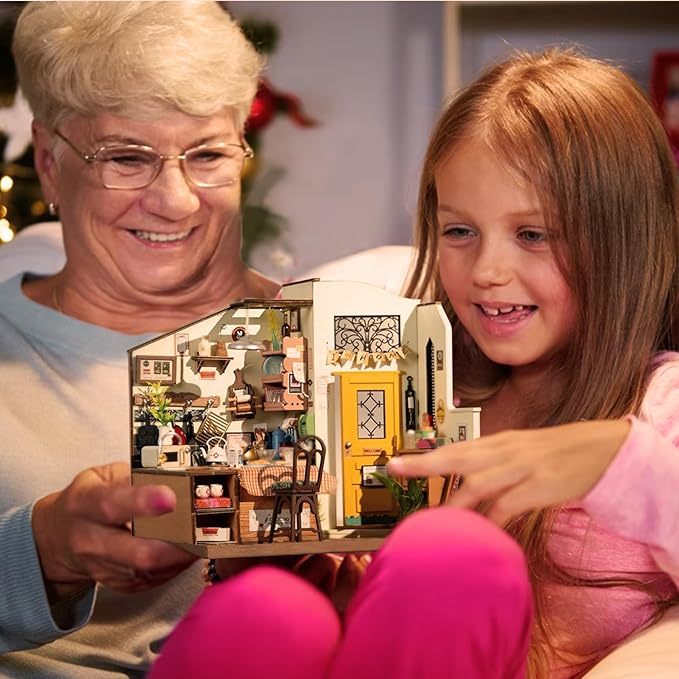 ROBOTIME Rolife Happy Kitchen Miniature Dollhouse Kit – DIY Wooden Room with LED Light (DG159)