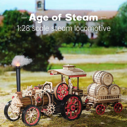ROKR 3D Wooden Puzzle Car Model – Steam Engine Mechanical Kit for Teens & Kids