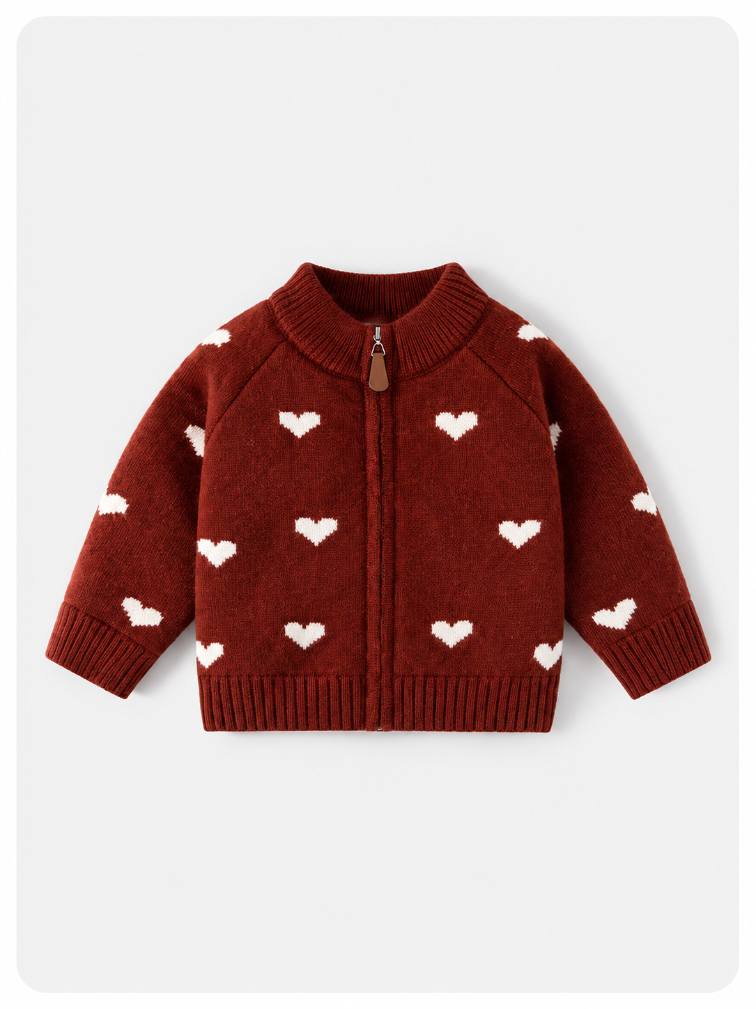 Heart-Print Zip-Up Knit Cardigan for Girls