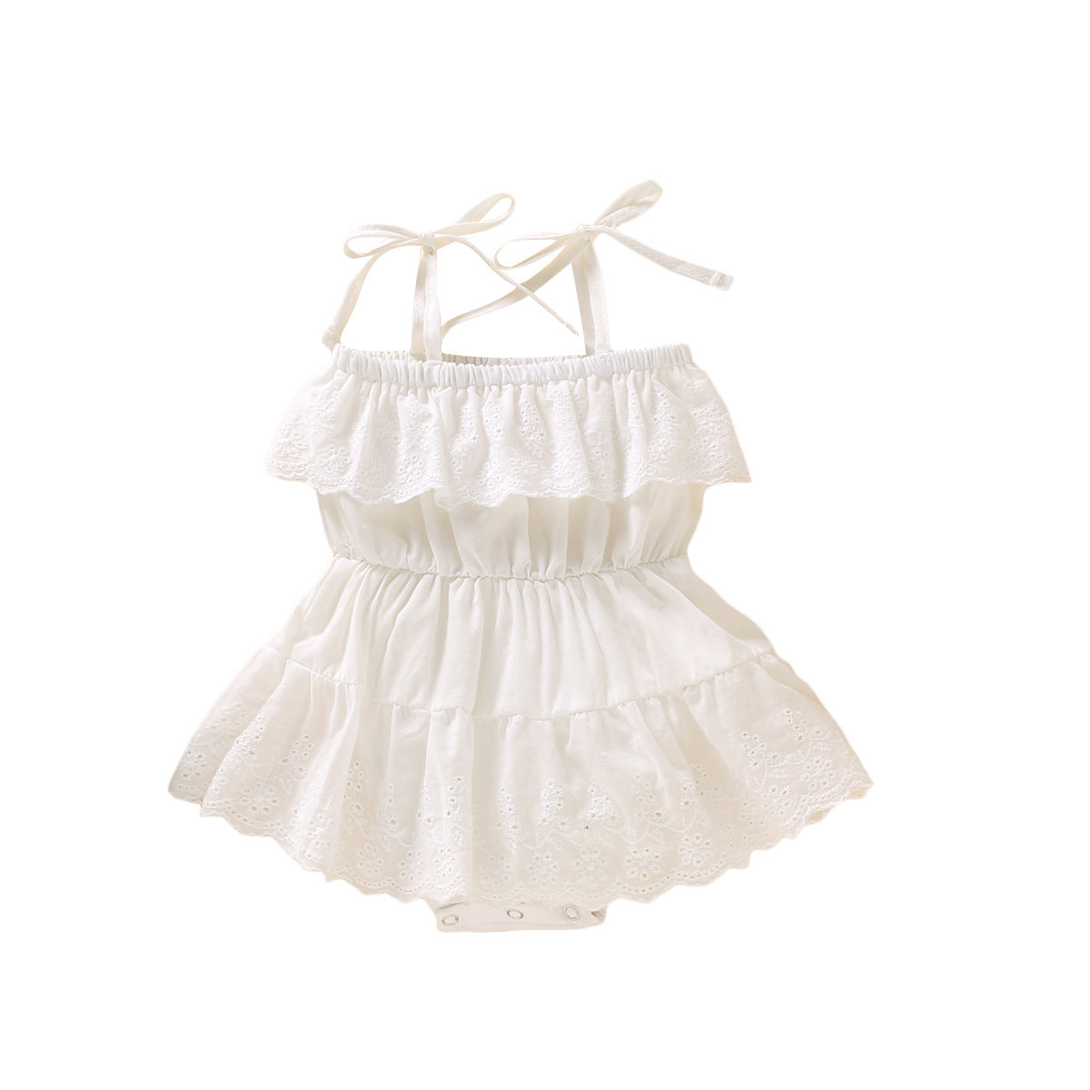 Baby Girl Eyelet Lace Tie-Strap Romper Dress (Yellow or White)