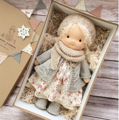 Handmade Curly Girl Plush Doll – 30cm Velvet Stuffed Toy with Clothes