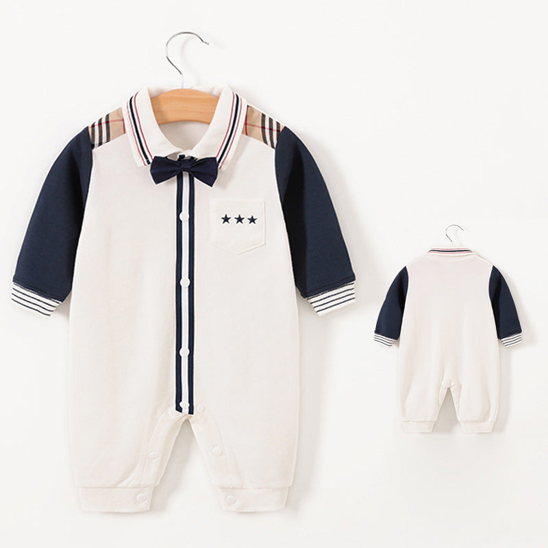 Baby Boy Dressy Romper Onesie (Long Sleeve) – Korean-Style “Little Gentleman” Outfit