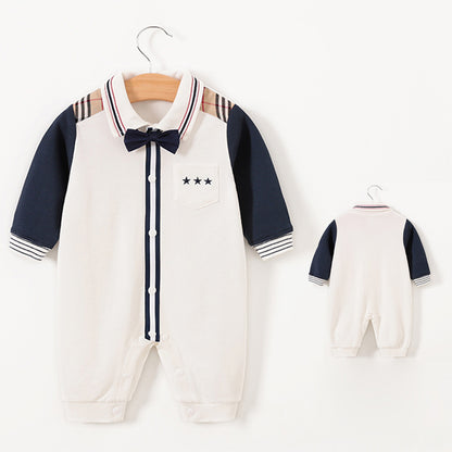 Baby Boy Dressy Romper Onesie (Long Sleeve) – Korean-Style “Little Gentleman” Outfit