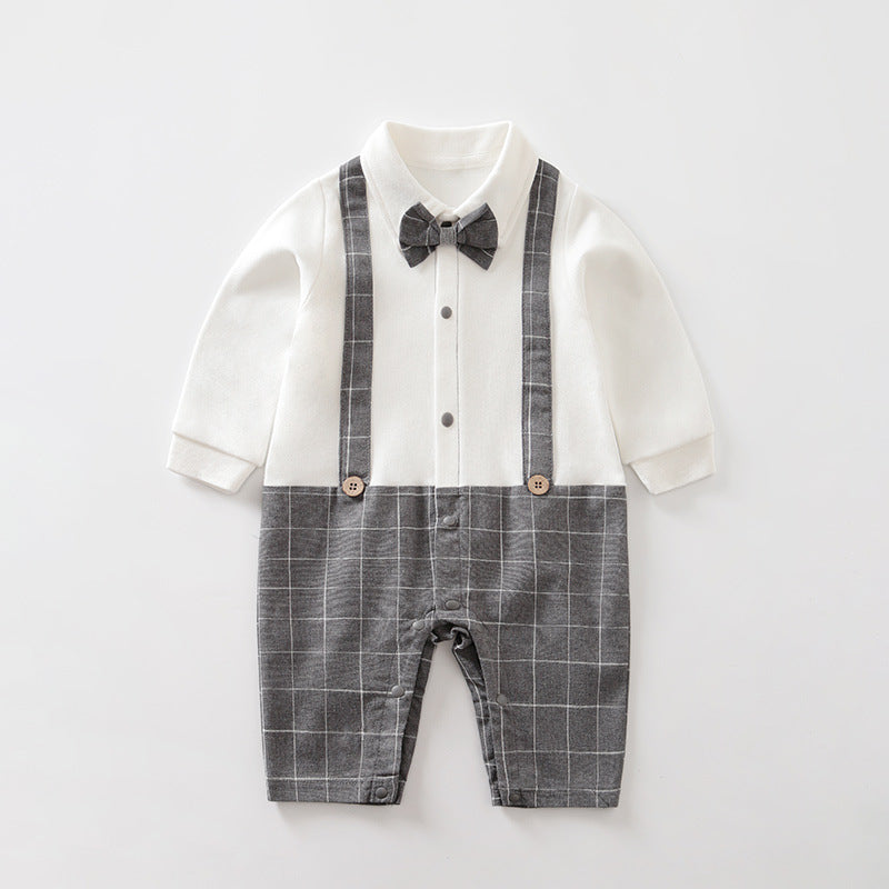 Baby Boy Dressy Romper Onesie (Long Sleeve) – Korean-Style “Little Gentleman” Outfit