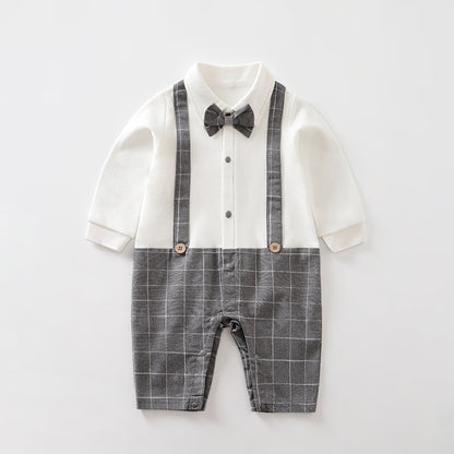 Baby Boy Dressy Romper Onesie (Long Sleeve) – Korean-Style “Little Gentleman” Outfit