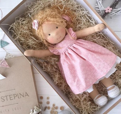 Handmade Curly Girl Plush Doll – 30cm Velvet Stuffed Toy with Clothes