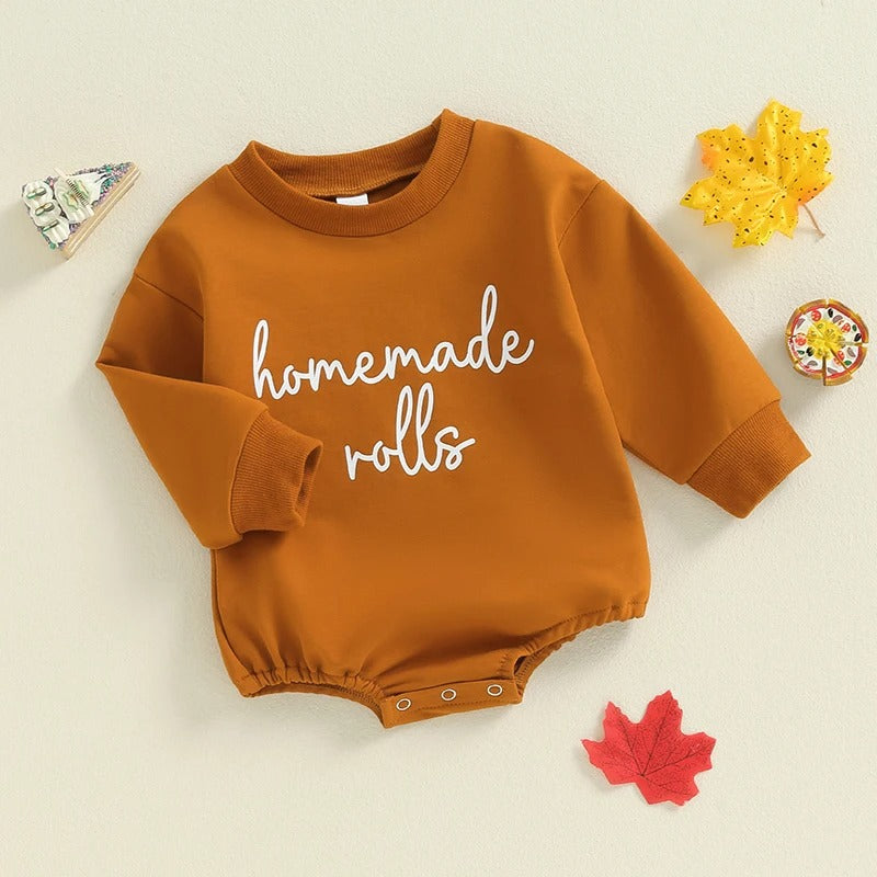 Homemade Rolls Baby Sweatshirt Romper – Cozy Fall One-Piece (0–18 Months)
