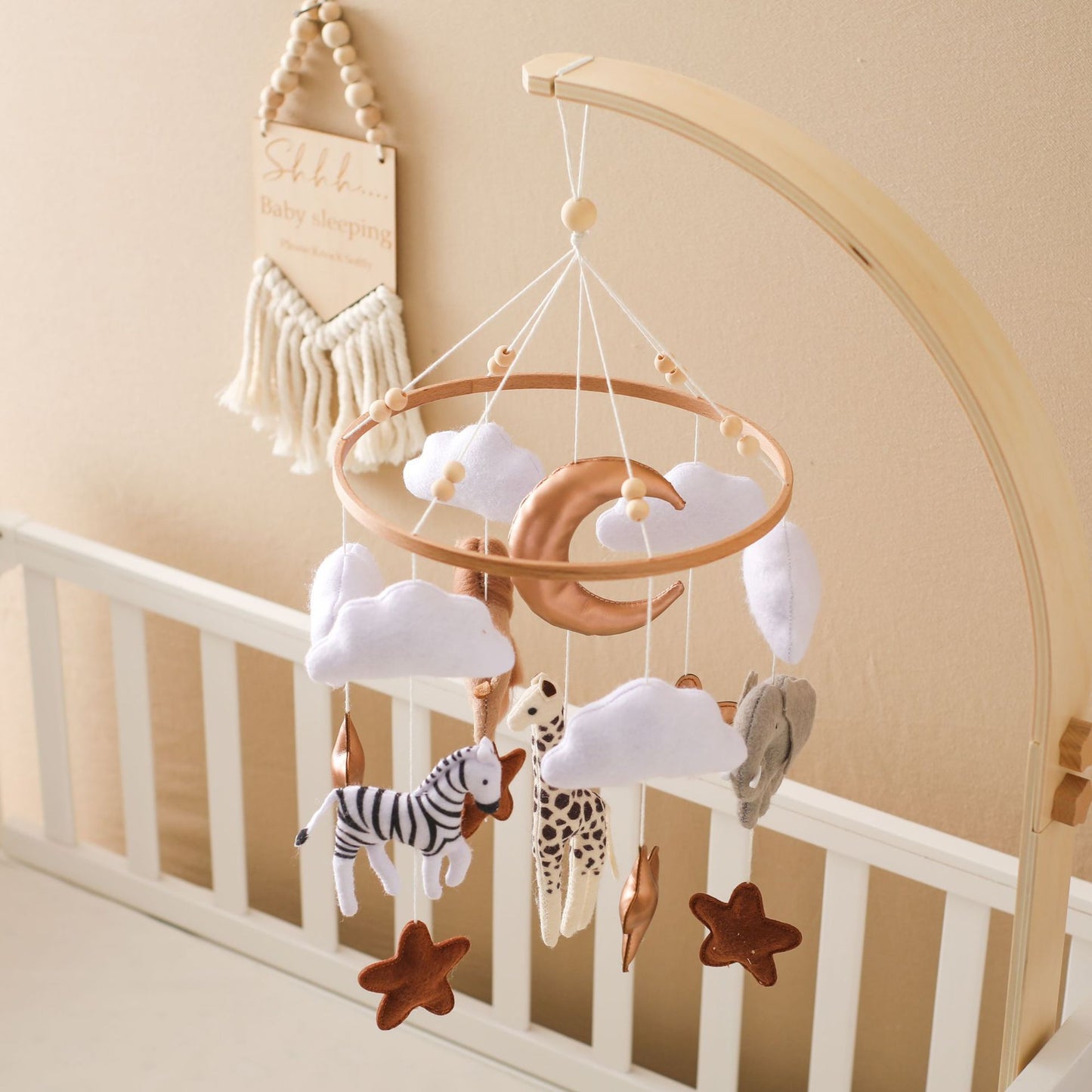 Felt Forest Animal & Moon Crib Wind Chime – Hand-Eye Coordination Toy