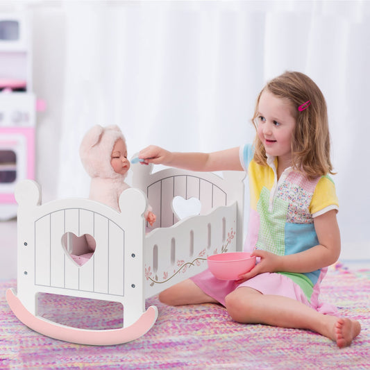 ROBOTIME Wooden Doll Cradle – Rocking Reversible Doll Bed (Fits Dolls up to 18")