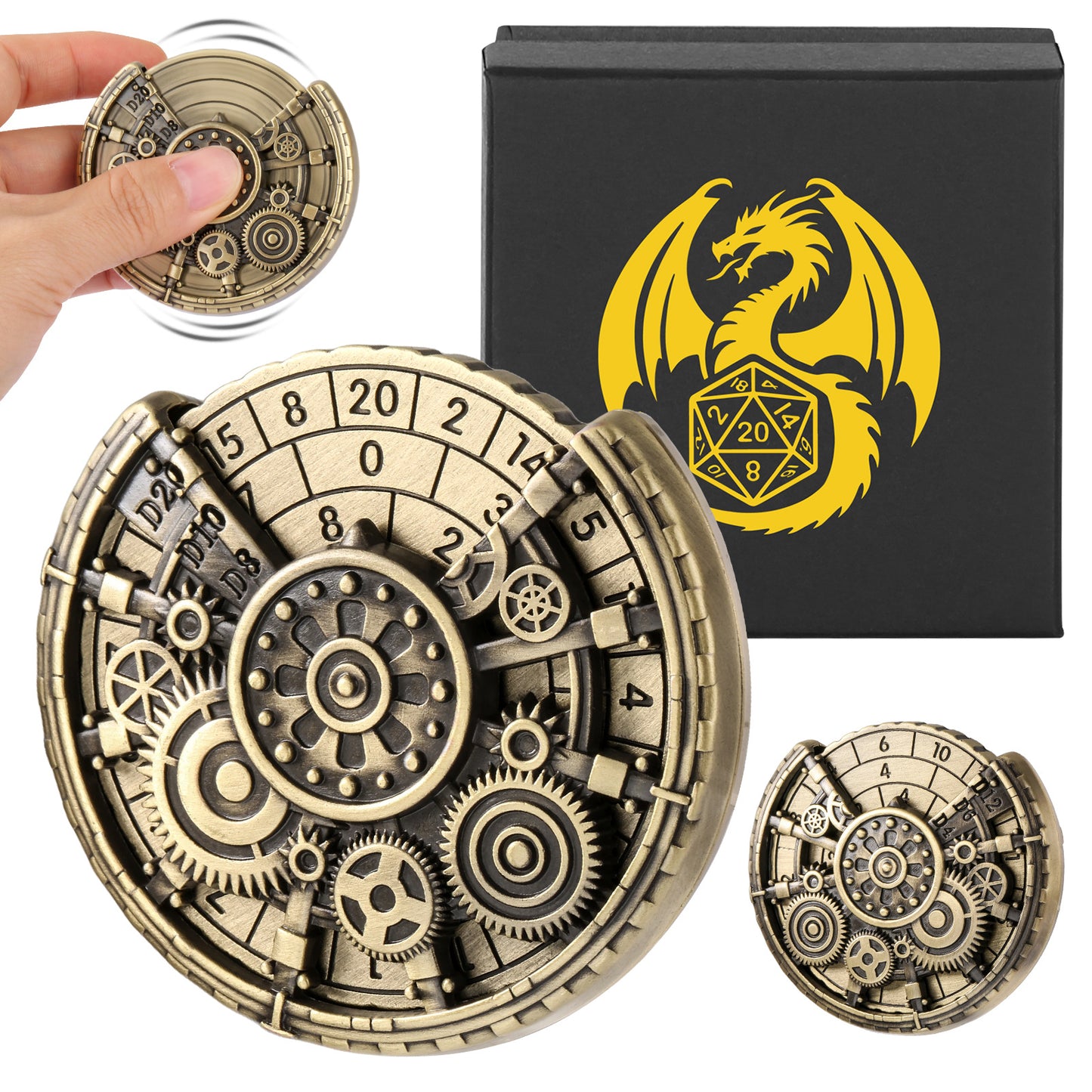 Fingertip Gyroscope & DND Dice Set – Retro Metal Role-Playing Game Dice Gift Box
