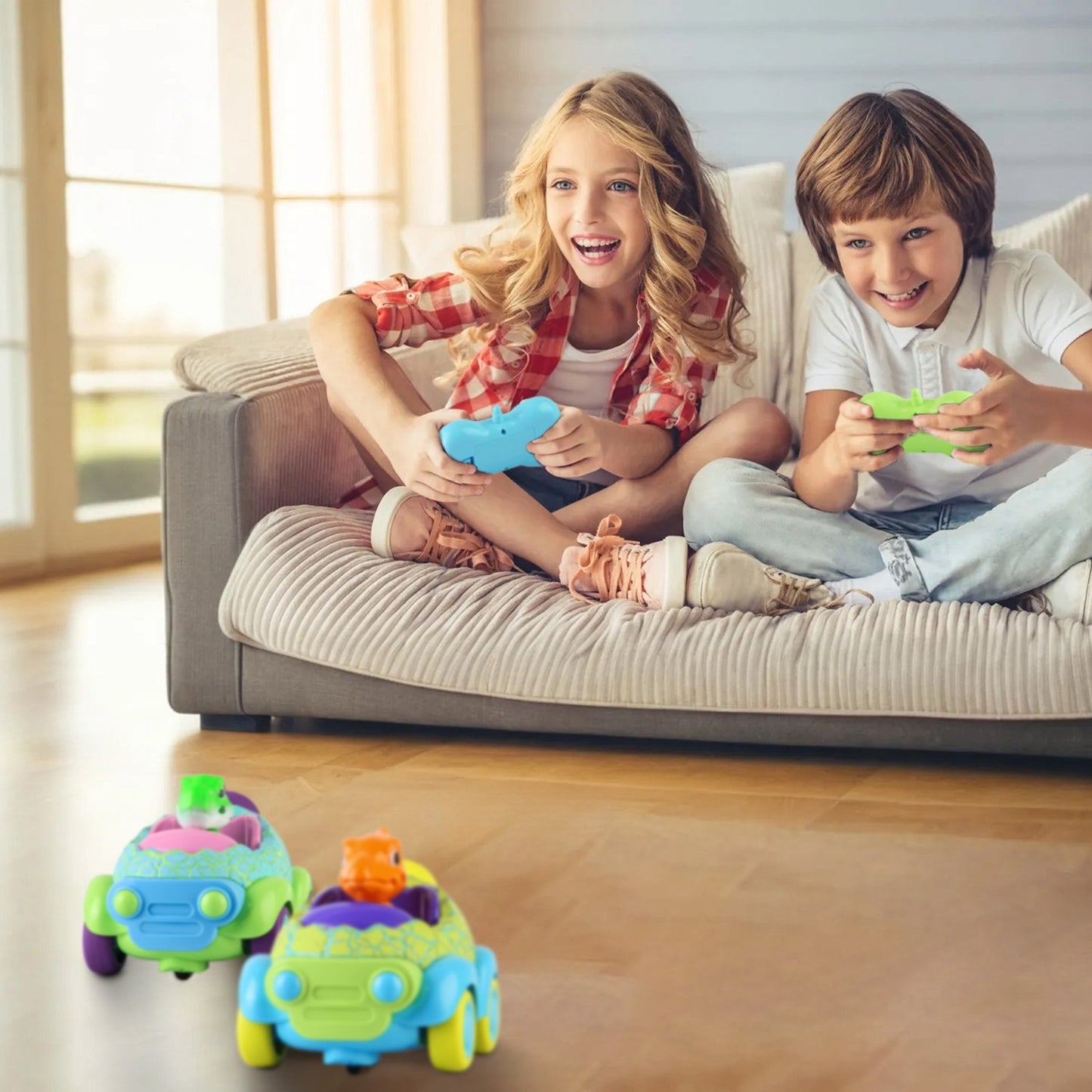 2-Pack Dinosaur RC Cars for Kids – Rechargeable Remote Control Cars with Lights & Music
