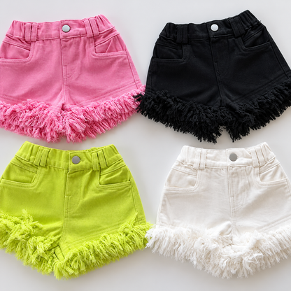 Fringe Hem High-Waisted Denim Shorts for Girls