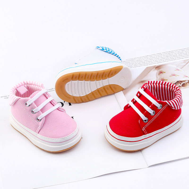 High-Top Canvas Sneakers for Baby & Toddler – Lace-Up Soft Sole First Walker Shoes