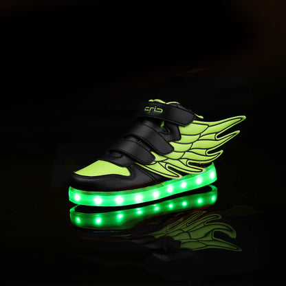 LED Light-Up Wing Sneakers for Kids – USB Rechargeable Flashing Shoes with Angel Wings for Boys & Girls