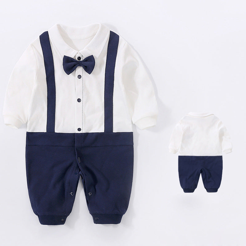 Baby Boy Dressy Romper Onesie (Long Sleeve) – Korean-Style “Little Gentleman” Outfit